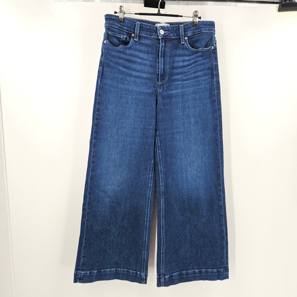 PAIGE Anessa High Rise Wide Leg Jeans Blue Medium Wash Stretch Denim Size 30